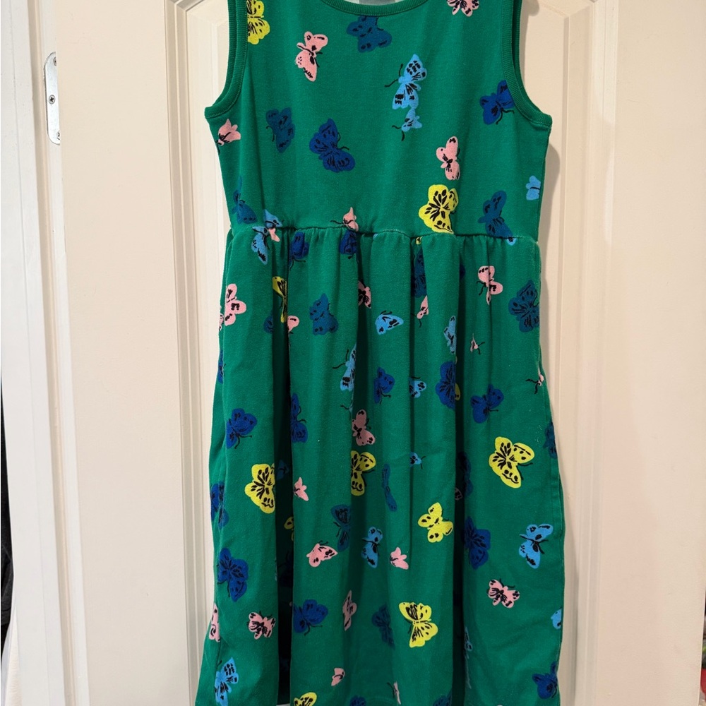 Hanna Andersson Green Dress with Colorful Butterfly Print